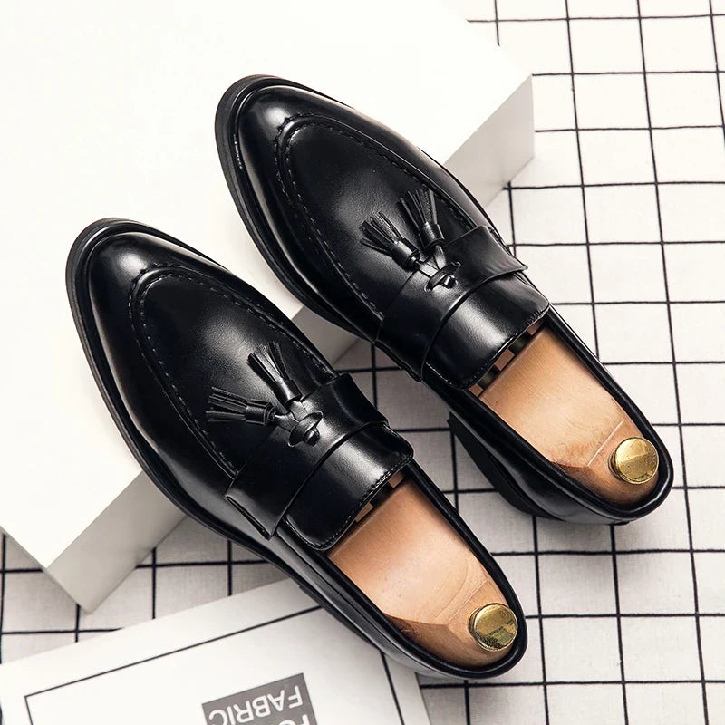 Men’s Tassel Loafers – Slip-On Dress Shoes, Black/Brown, Leather, EU 40–48