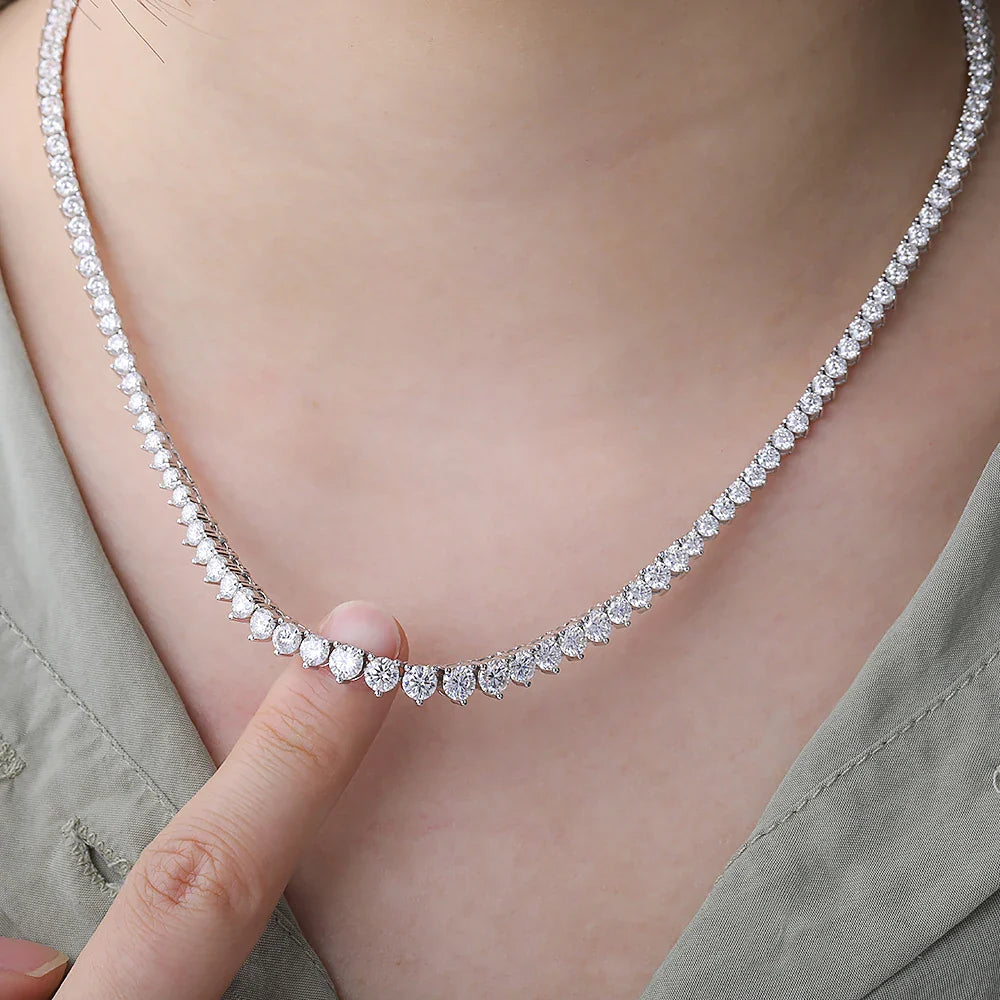 3-Claw Setting Full Moissanite Tennis NecklaceCertified Certificate 925 Silver 3-4.5mm Size Gradient Diamond Necklaces for Women