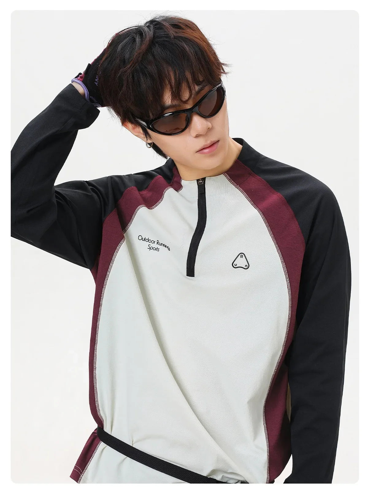 Men's Retro Colorblock Raglan Sleeve Long Sleeve T-Shirt – Loose Fit Half-Zip Athletic Top with Moisture-Wicking Fabric