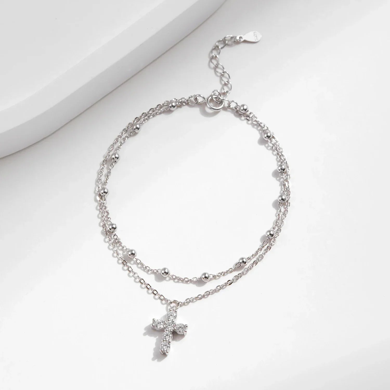 Exquisite Cross CZ Bracelet 925 Sterling Silver Stackable Double Layer Link Chain Beads Bracelets For Women Fine Jewelry