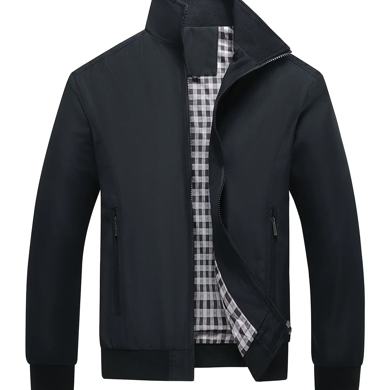 Men's Classic Design Sports Jacket, Casual Baseball Collar Zipper, Spring and Autumn Solid Color, Fashionable Daily Wear Jacket