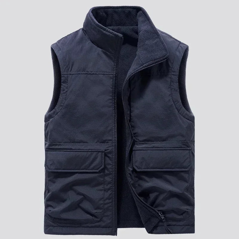 Reversible Sleeveless Jacket Men's Vest Coat Winter Waistcoat Thick Warm Fleece Workwear Tops Cargo Vest Windbreaker New Fashion
