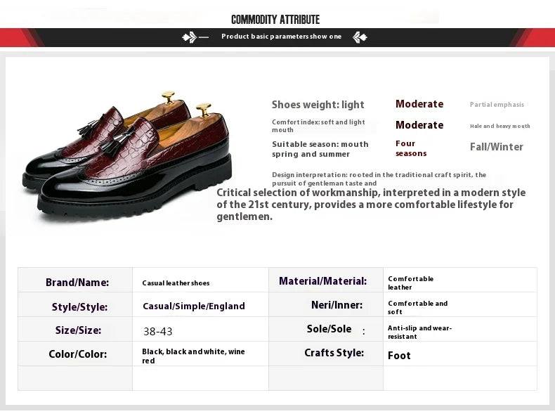 2026 new lazy man slip-on bean shoes men's business casual crocodile print 46 large size fringed leather shoes men