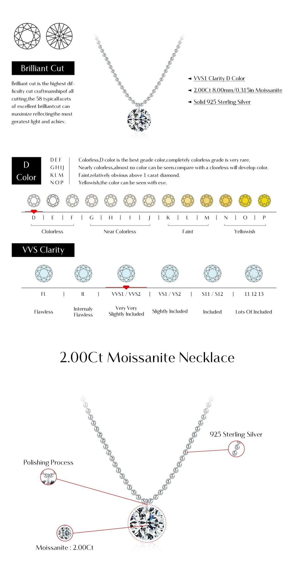 6 Styles D Color Geometric Moissanite Necklaces 925 Sterling Silver Dazzling Pendant Necklace For Women Fine Jewelry