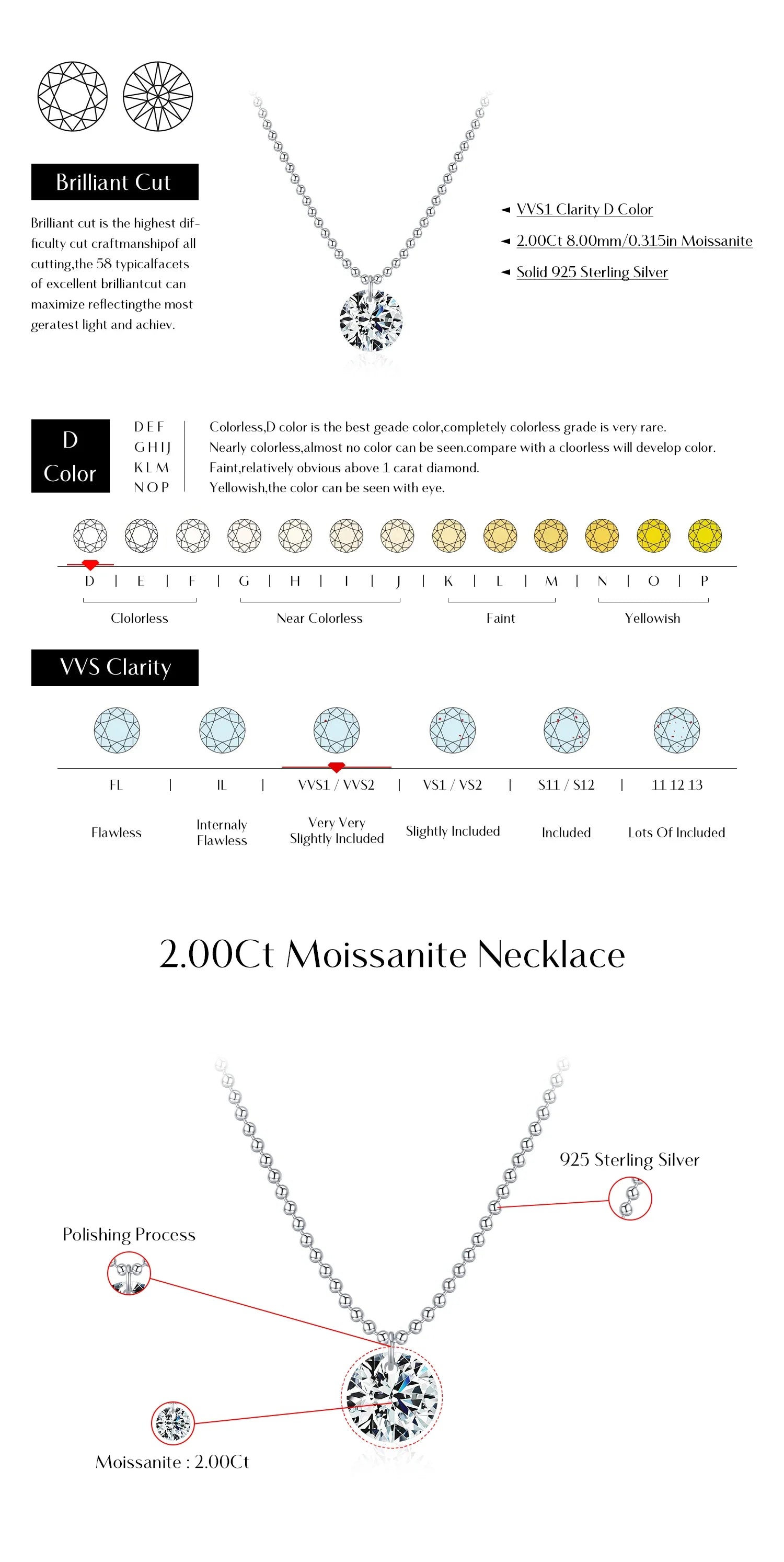 6 Styles D Color Geometric Moissanite Necklaces 925 Sterling Silver Dazzling Pendant Necklace For Women Fine Jewelry