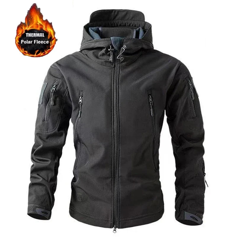 Men Military Tactical Winter Autumn Warm Sharkskin Fleece Hood Cargo Jackets Camping Hiking Climbing Hunting Outdoor Waterproof