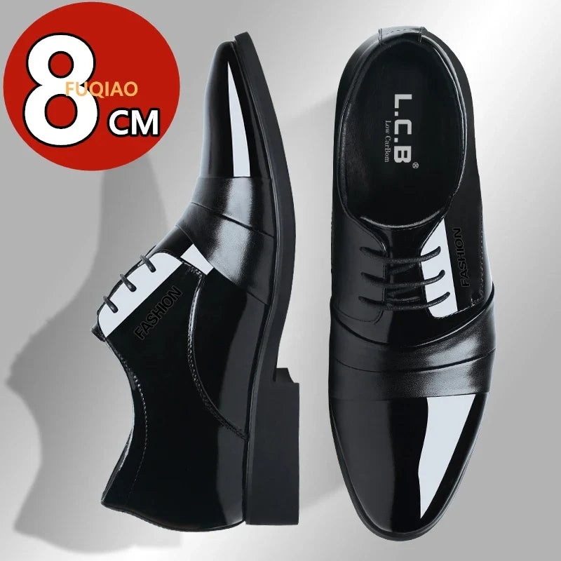 6cm/8cm Height Increasing Mens Formal Dress Shoes Cow Leather Elevator Shoes Business Office Oxfords Wedding Party Social Shoes
