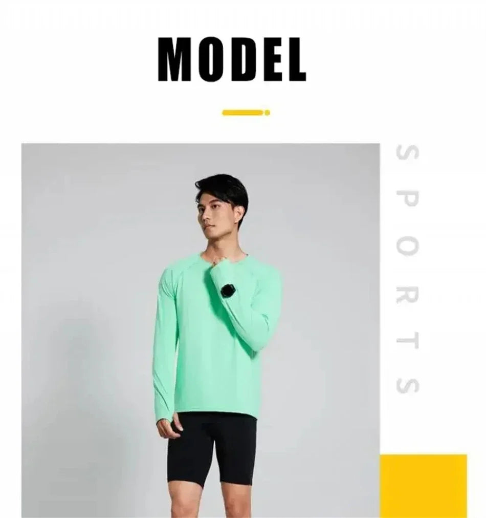 Mens Autumn Running T-Shirt Long Sleeve Anti-UV Workout Tops Shirts Training Shirt with Thumb Hole Anti-Static Cuff Quick Drying