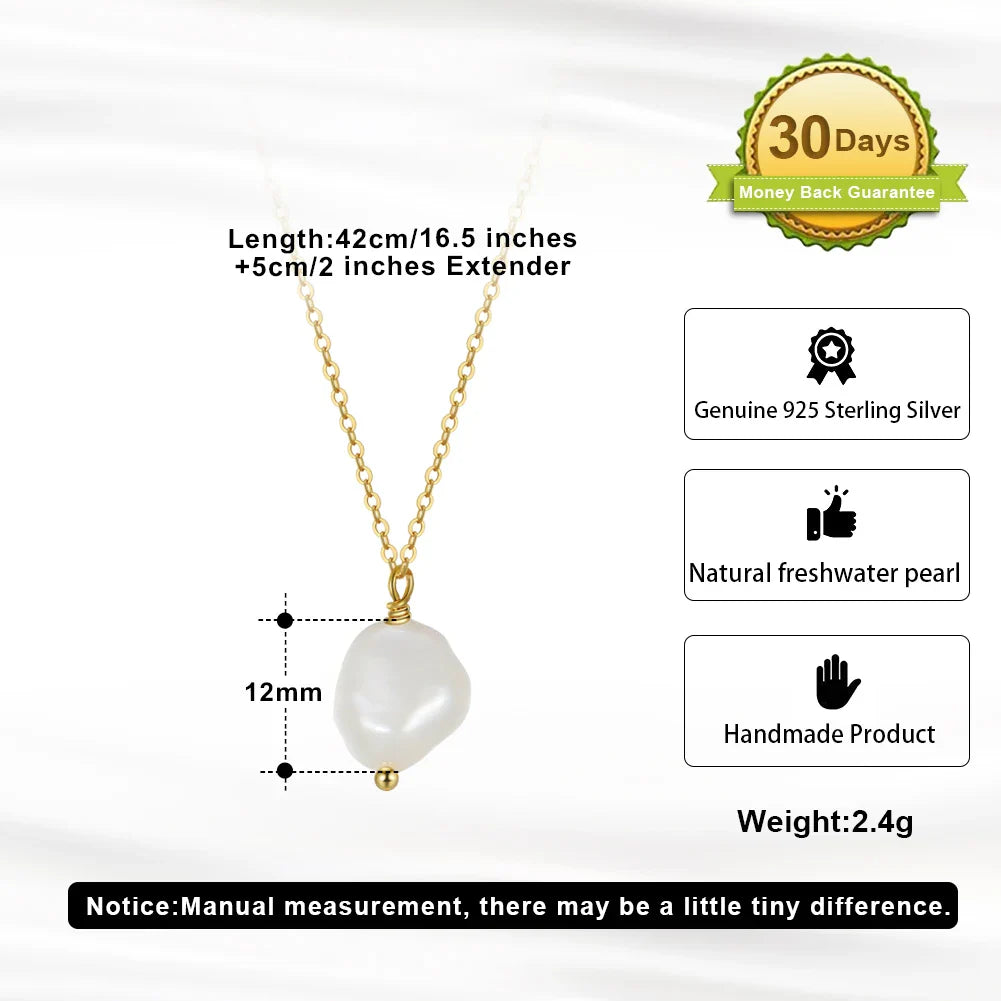 Handmade 925 Sterling Silver Pearl Necklace with 3 Pieces 6mm Real Natural Baroque Pearl for Women Jewelry GPN20