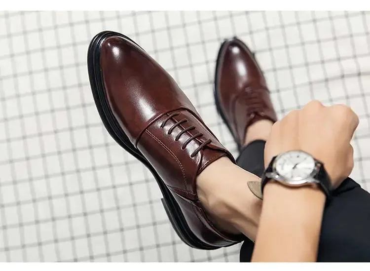 Business Formal Leather Shoes Men's Casual with Suit Low Top Solid Wedding Shoes Color Fashion Oxford Shoes Pointed Office