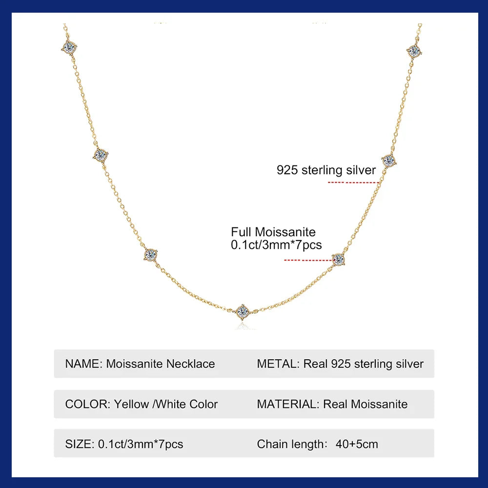 3mm Moissanite Diamond Necklaces for Women Dainty 18k Gold Plated/925 Sterling Silver Neck Chain Female Trendy Jewelry