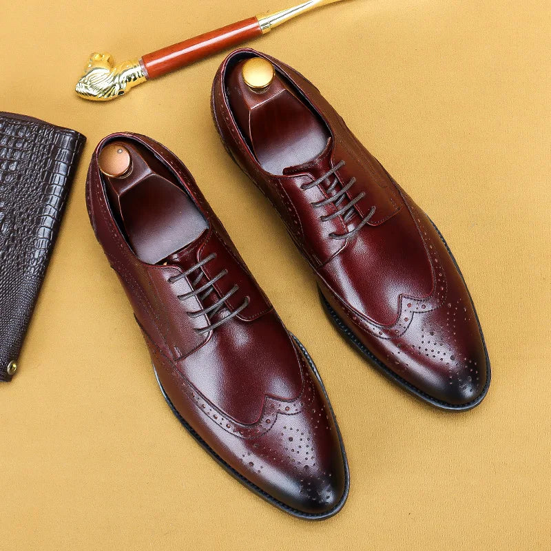 New Men Dress Handmade Shoes Genuine Leather Male Oxford Italian Classic Vintage Lace-up Men's Brogue Shoes Oxford