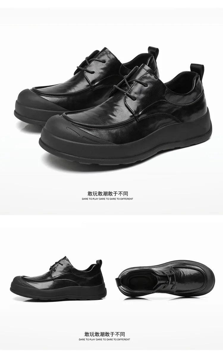 Spring New Designer Business Casual Shoes for Men Black Genuine Leather Shoes Male British Style Soft Sole Fashion Shoe Man