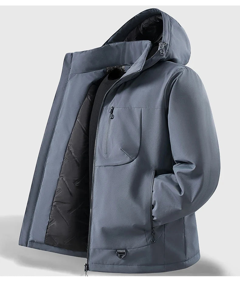 Men's Winter Warm Windbreaker Graphene Inner Waterproof Fleece Jackets Hiking Camping Climbing Skiing Thermal Rain Coat