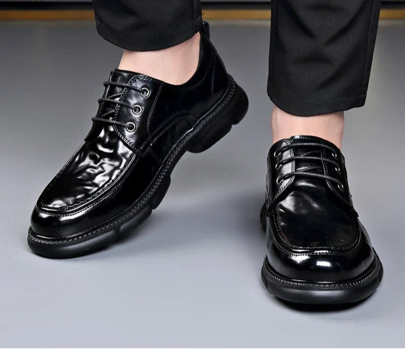 Summer Hallow Cow Leather Shoes for Men Fashion Casual Black New Designer Dress Shoes Male Lace Breathable Platform Shoes Man