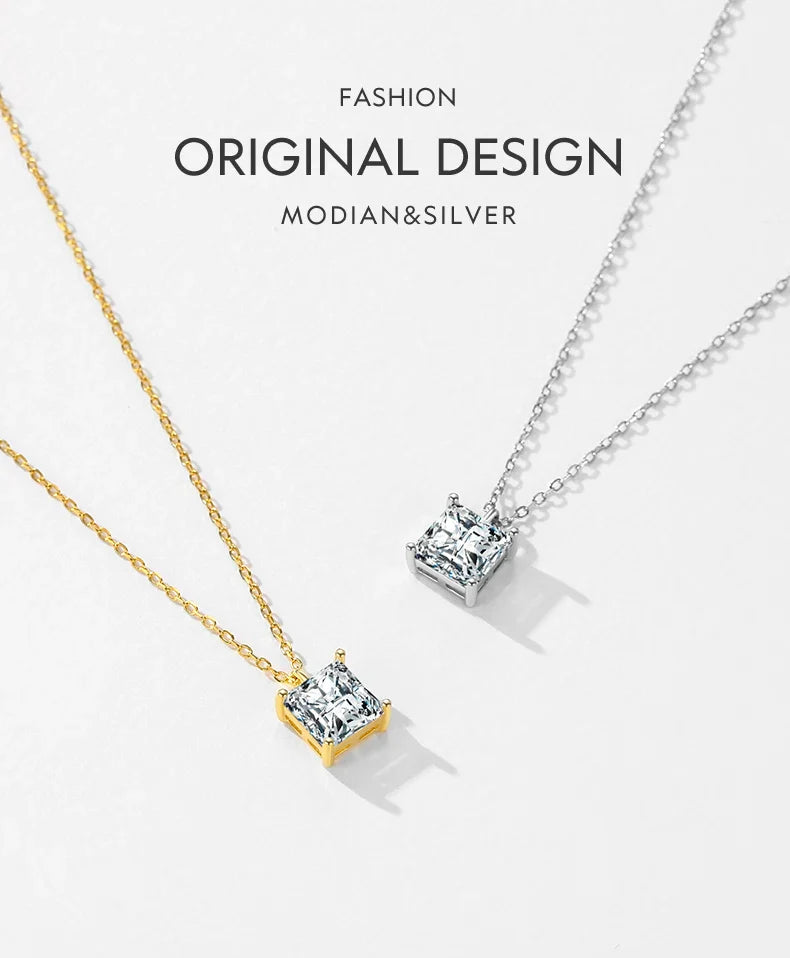 925 Sterling Silver Square Sparkling AAAAA CZ Pendant Necklace Platinum Plated Neck Chain for Wowen Weddng Fine Jewelry