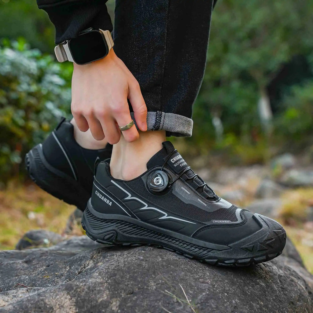 Men's Lightweight Casual Shoes Outdoor Running Shoes in Black Grey Khaki Sizes 39-48 PU Material with Canvas