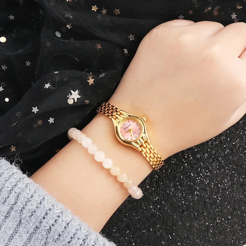 Ladies Gold Plated Watch Women Bracelet Quart Wristwatch Girl Analog Feminino Relojes Hour Luxury Watches Saati Clock