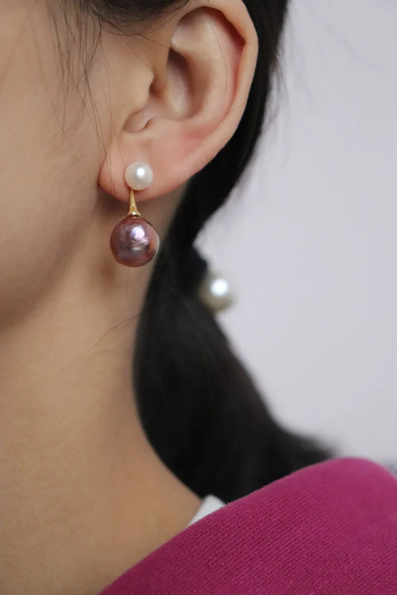 French Design Style Art Purple Baroque Freshwater Pearl Earrings Pendant Accessories for Women‘s Party Earrings Custom Jewelry