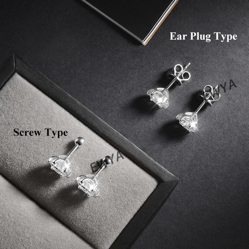 925 Sterling Silver 0.2-2ct D VVS1 6 Prong Diamond with GRA Moissanite Screw Stud Earrings For Women Wedding Fine Jewelry