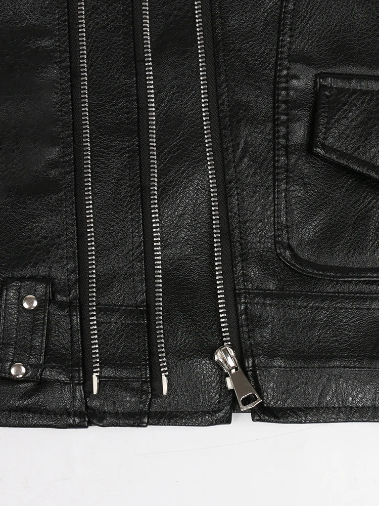Autumn Black Motorcycle Pu Leather Vest Men Zipper Pockets Plus Size Faux Leather Biker Sleeveless Jacket 4xl 5xl