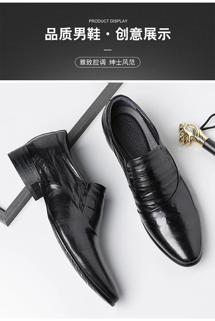2026 New Low-heeled Business Shoes for Men Black Spring Summer Leather Shoes Male Fashion Casual Dress Shoe Man