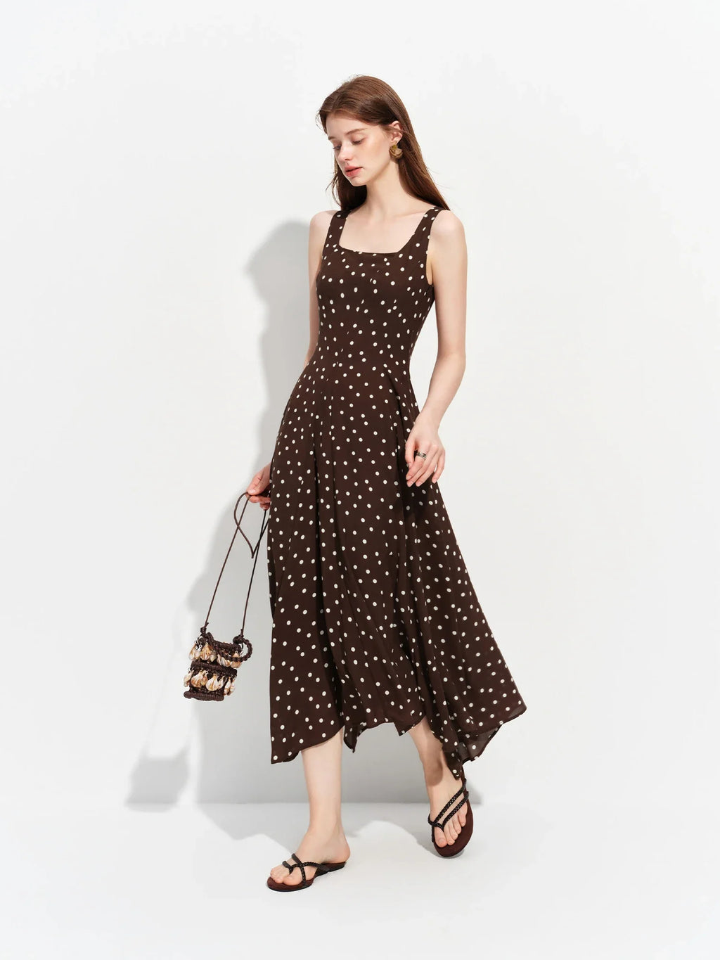 2026 Summer Women's Square Neck A-Line Midi Dress, Sleeveless Waist-Cinching Flowy Maxi for Minimalist Quiet Luxury Style