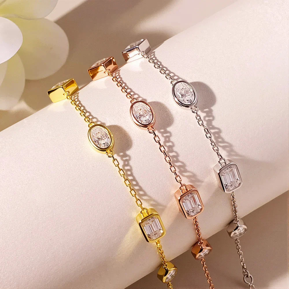 0.5CT Oval/Pear/Marquise Moissanite Bracelets S925 Silver Plated 18K Gold Wedding Wrist Chain for Women with certificate