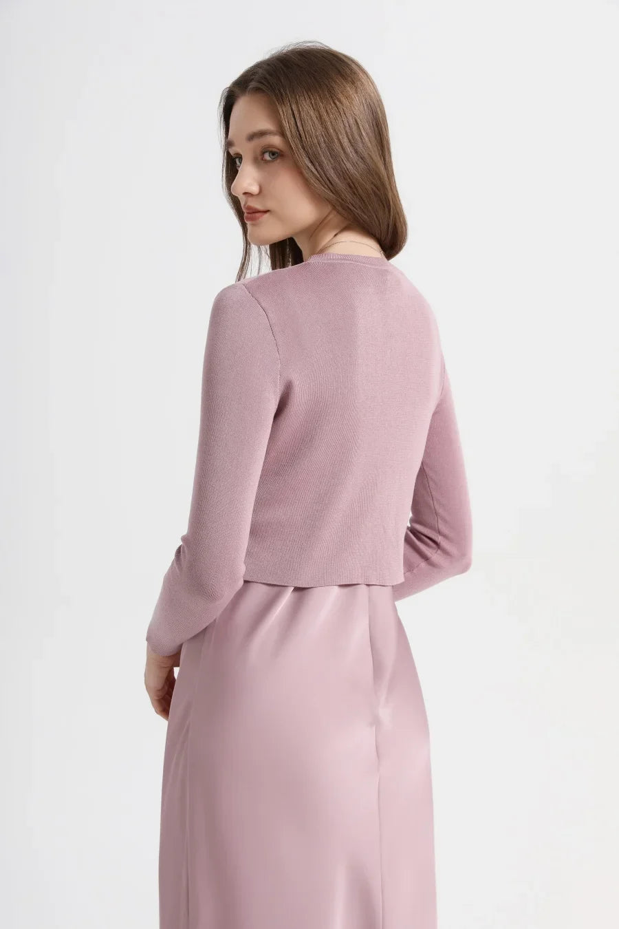 2025 spring summer elegance satin dress + knitted top match set maxi floor length woman clothes