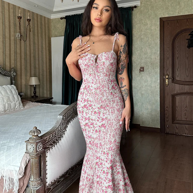 Women Elegant Floral Beach Vacation Bodycon Streetwear Long Dress 2026 Summer Clothes Wholesale Items For Business