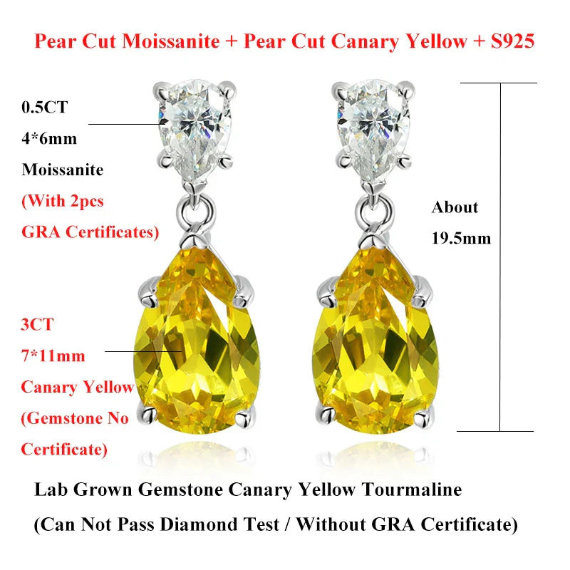 Pear Cut Mossanite Gemstone Drop Earrings 7*11MM for Women Lab Grown Emerald Pink Padparadscha Wedding Party Stud Earring