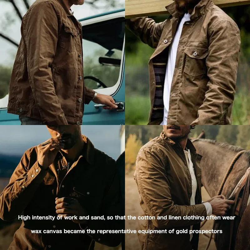 Retro Heavyweight Canvas Oil Waxed Jacket Cotton Waterproof Hunting Coat Male Spring Khaki Casual Work Safari Style Jacket