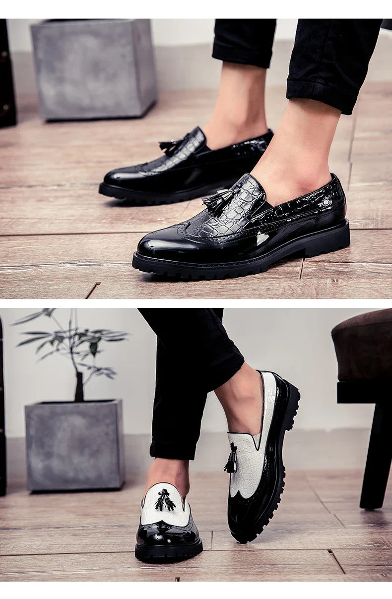 2026 new lazy man slip-on bean shoes men's business casual crocodile print 46 large size fringed leather shoes men