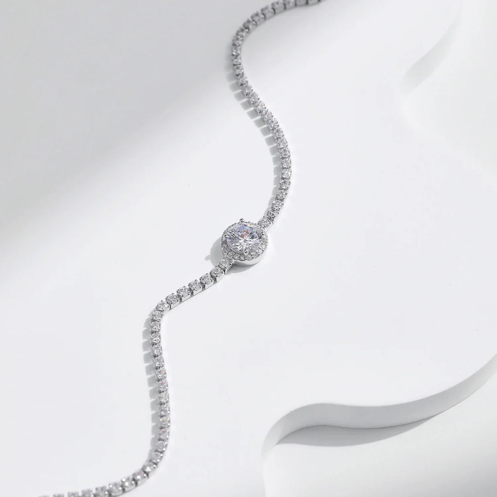 925 Sterling Silver Sparkling Halo Clear Cubic Zirconia Tennis Bracelets Luxury Wedding Engagement Fine Jewelry For Women