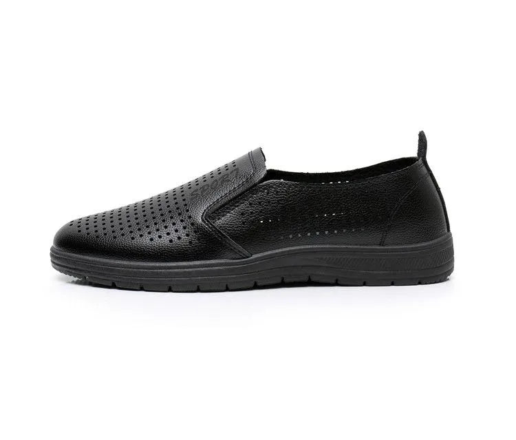 2026 Summer Men Sandals Business Casual Leather Hollow Out Shoes Breathable Soft Sole Clogs Fashion Comfortable Outdoor Slides