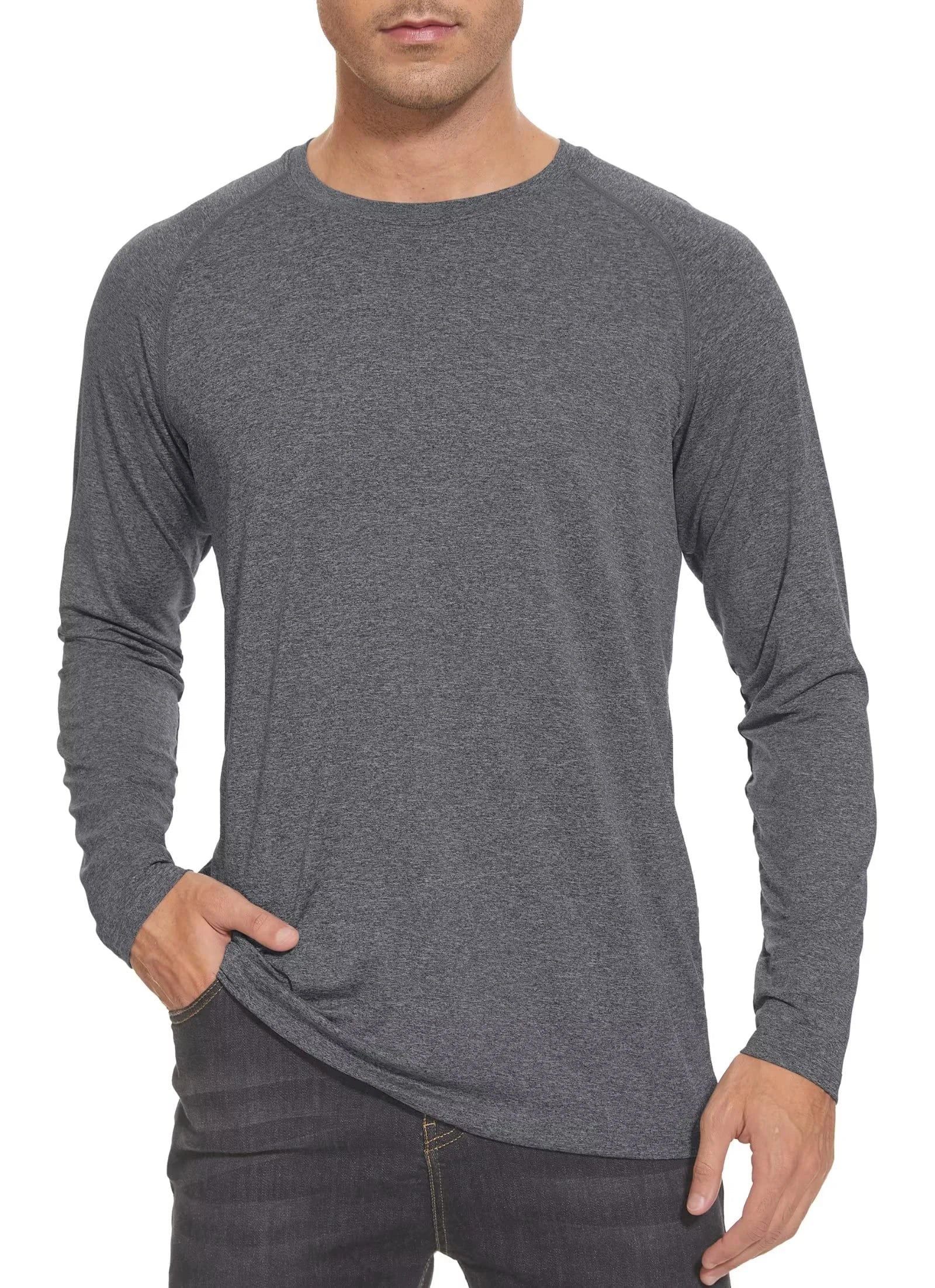 Men's UPF 50+ Shirts Summer Long Sleeve Lightweight T-Shirt Quick Dry Breathable Shirt Outdoor Sport Gym Running Tops