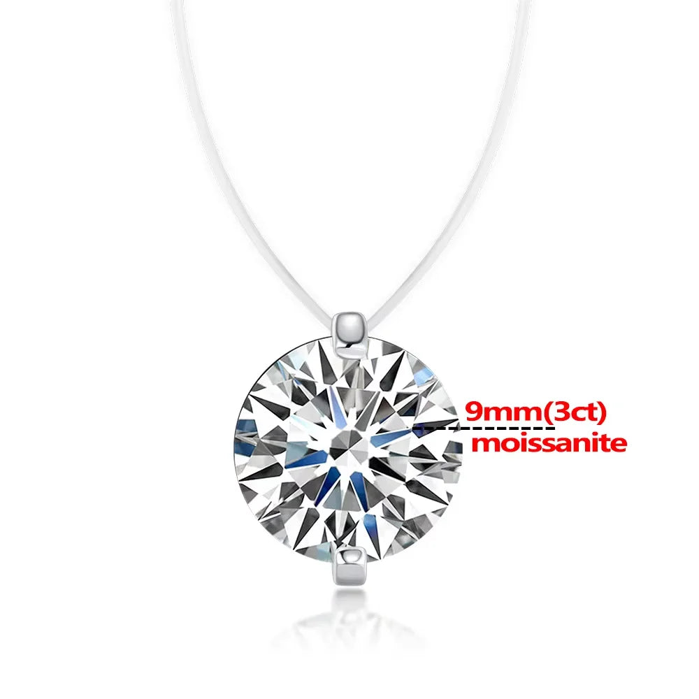 0.5-5CT Moissanite Pendant Necklace Women  Certified 925 Sterling Silver Transparent Fishing Line Choker Chain Jewelry