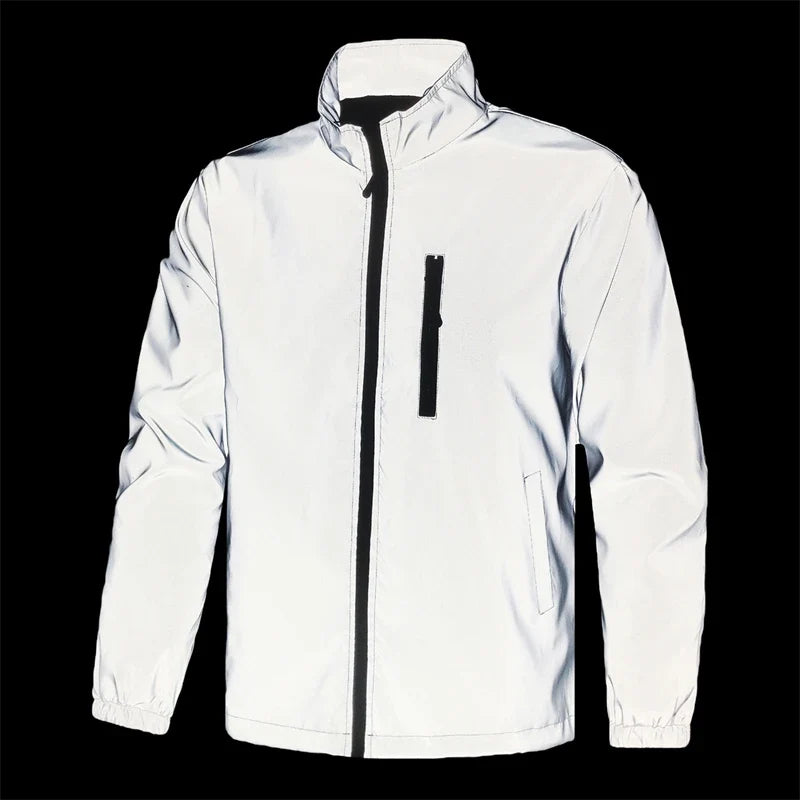 Night Reflective Jacket Men's Spring Casual Stand Collar Outdoor Windproof Jogger Cycling Safety Bright Coats Hip Hop Streetwear