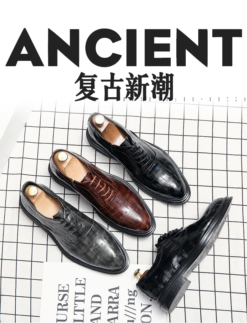Men's Pointed Oxford Dress Shoes Leather Casual Office Wedding Shoes Gentleman Luxury High Quality 2026 Fashion