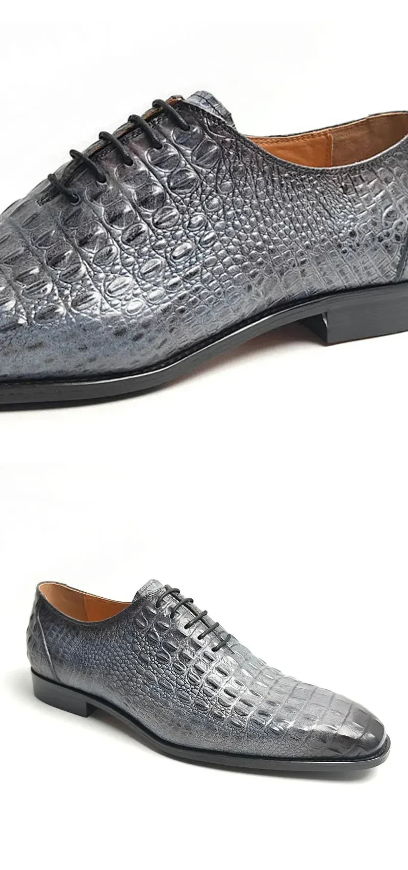 Deluxe Leather Shoes Crocodile Pattern Lace Up Wedding Shoes for Men Business Casual Leather Shoes Round Toe Height Increasing