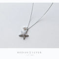 Marine Life Adjustable Necklace for Women Shiny Zircon Starfish Pearl Sterling Silver 925 Pendant Necklace Fine Jewelry