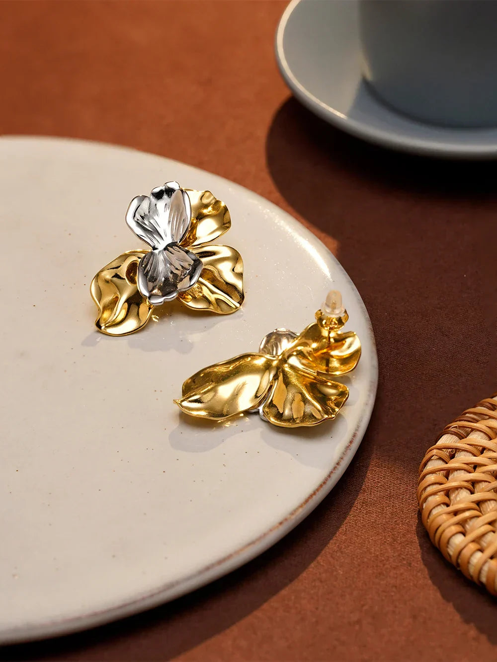 Two Tone Flower Stud Earrings For Women's Stainless steel 18K Gold Plated Fashion Dating E251745