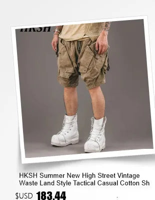 Summer New Men Tide High Street Drawstring Pocket Sports Casual Safari Style Shorts Loose Light Luxury Simple Capris HK4528