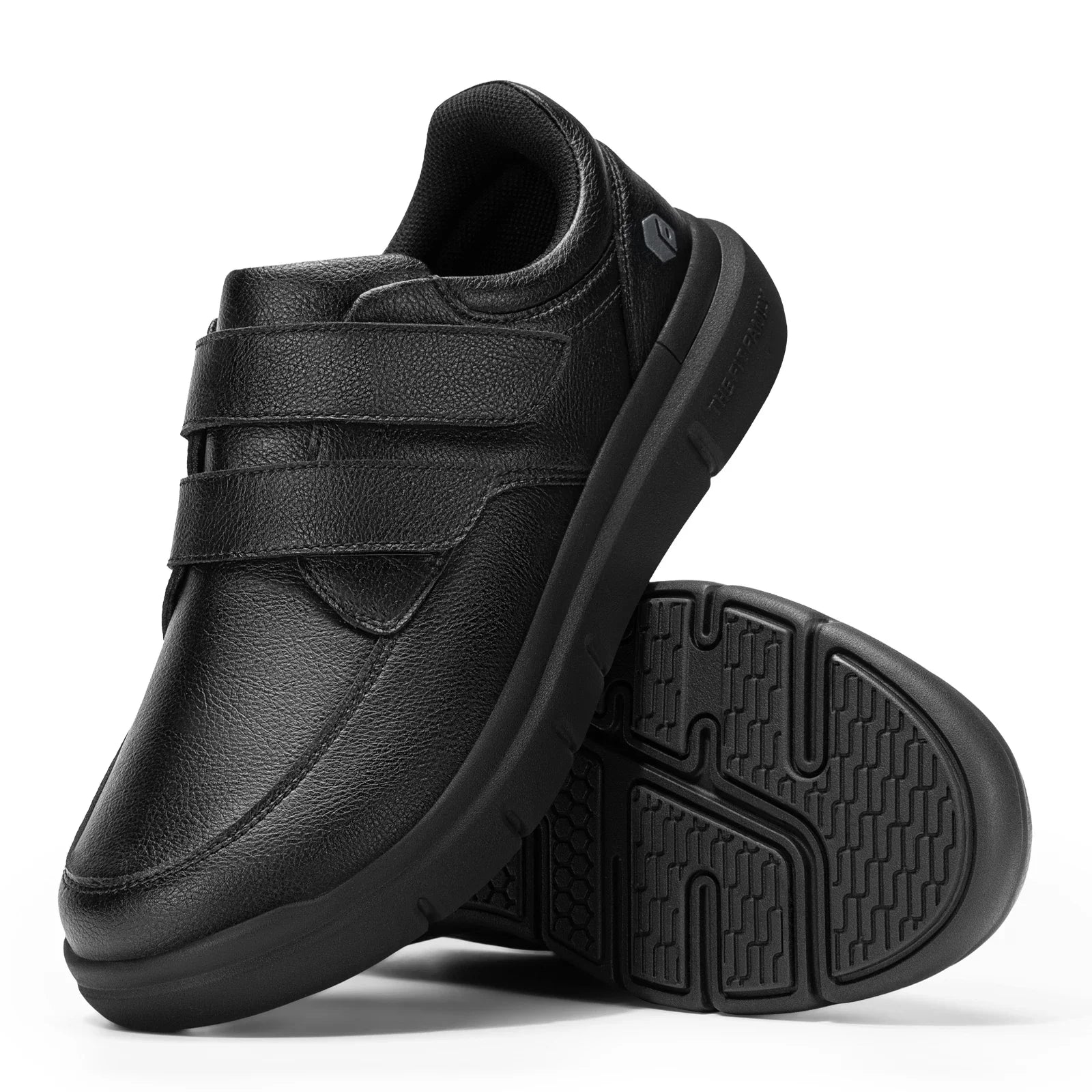 Men'S Wide Walking Shoes Hook And Loop Comfortable Leather Business Shoes Orthopedic Diabetic Shoes For Swollen Feet
