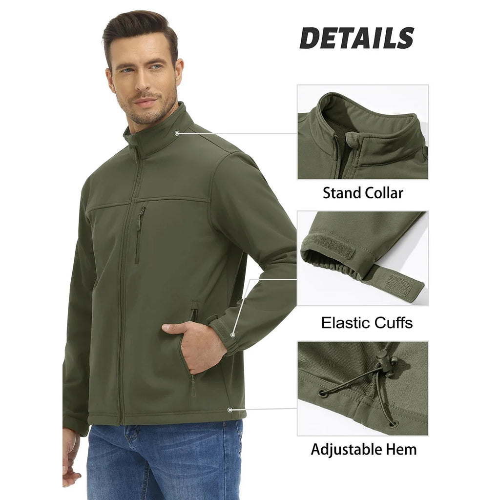 Men's Waterproof Outdoor Hiking Jacket Full Zip Windproof Fleece Lining Warm Fall Winter Work Casual Jackets