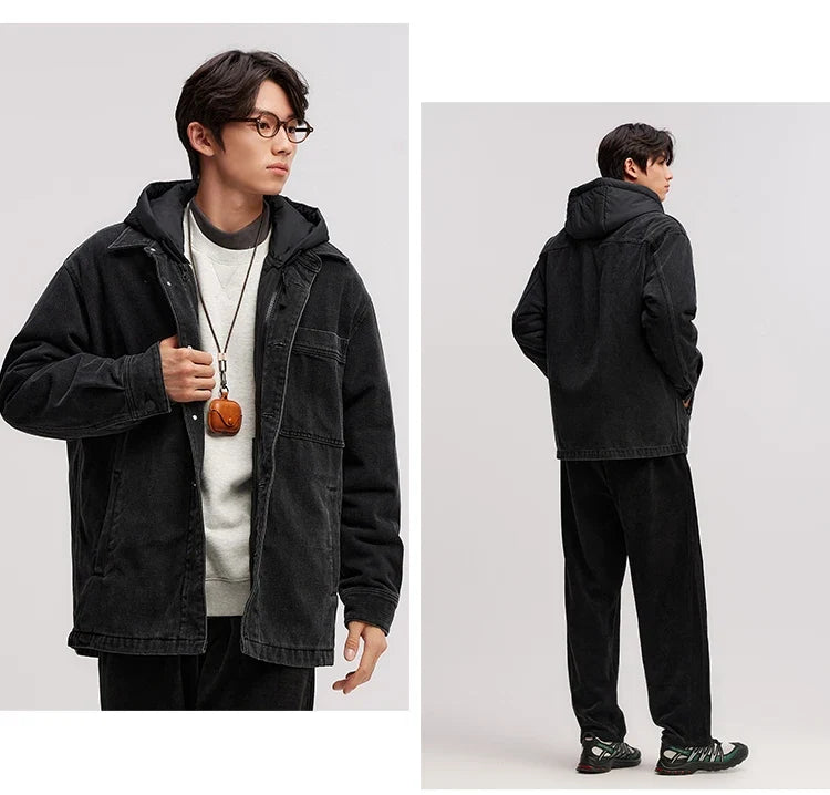 Cotton Coat Men Two-Piece Denim Thin Waterproof Oversize 2025 Winter Man Clothing Warm Outerwear