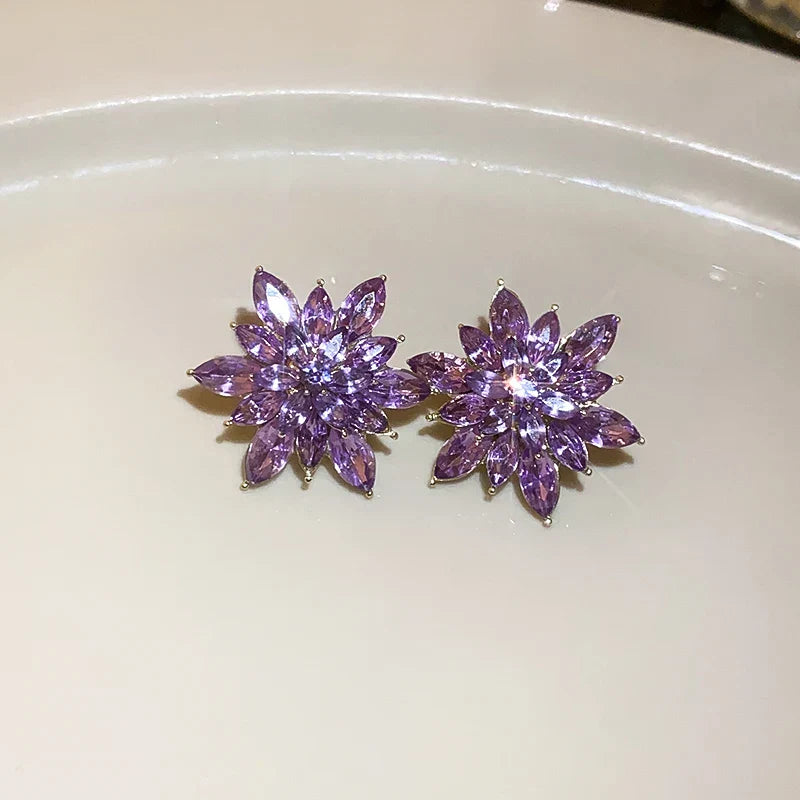 Flower Earrings for Women Korea Simple Sweet Stud Earrings Luxury High-grade Solid Color Charm Jewelry Girls Gift