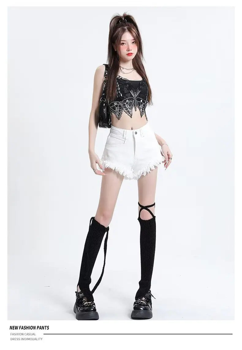 Women's Pear-shaped Friendly Denim Shorts 2026 Summer New High Waist Frayed Hem Casual Streetwear Wide Leg Hot Pants