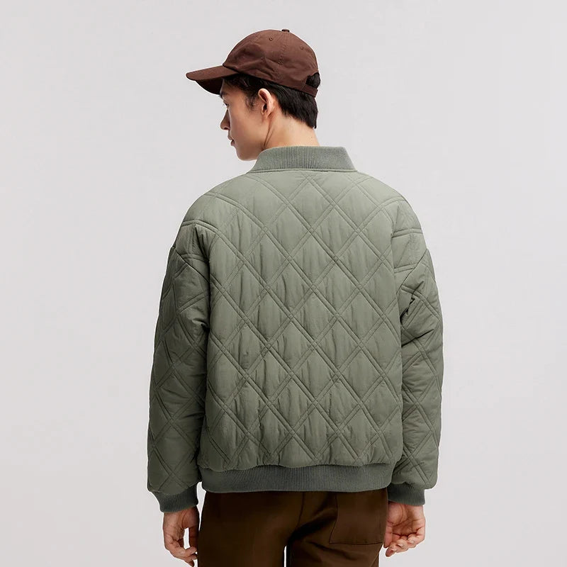 Cotton Jacket Men 2024 Winter New Slightly Wrinkled Quilted Rhombus Texture Thin Baseball Trendy Cotton Jacket