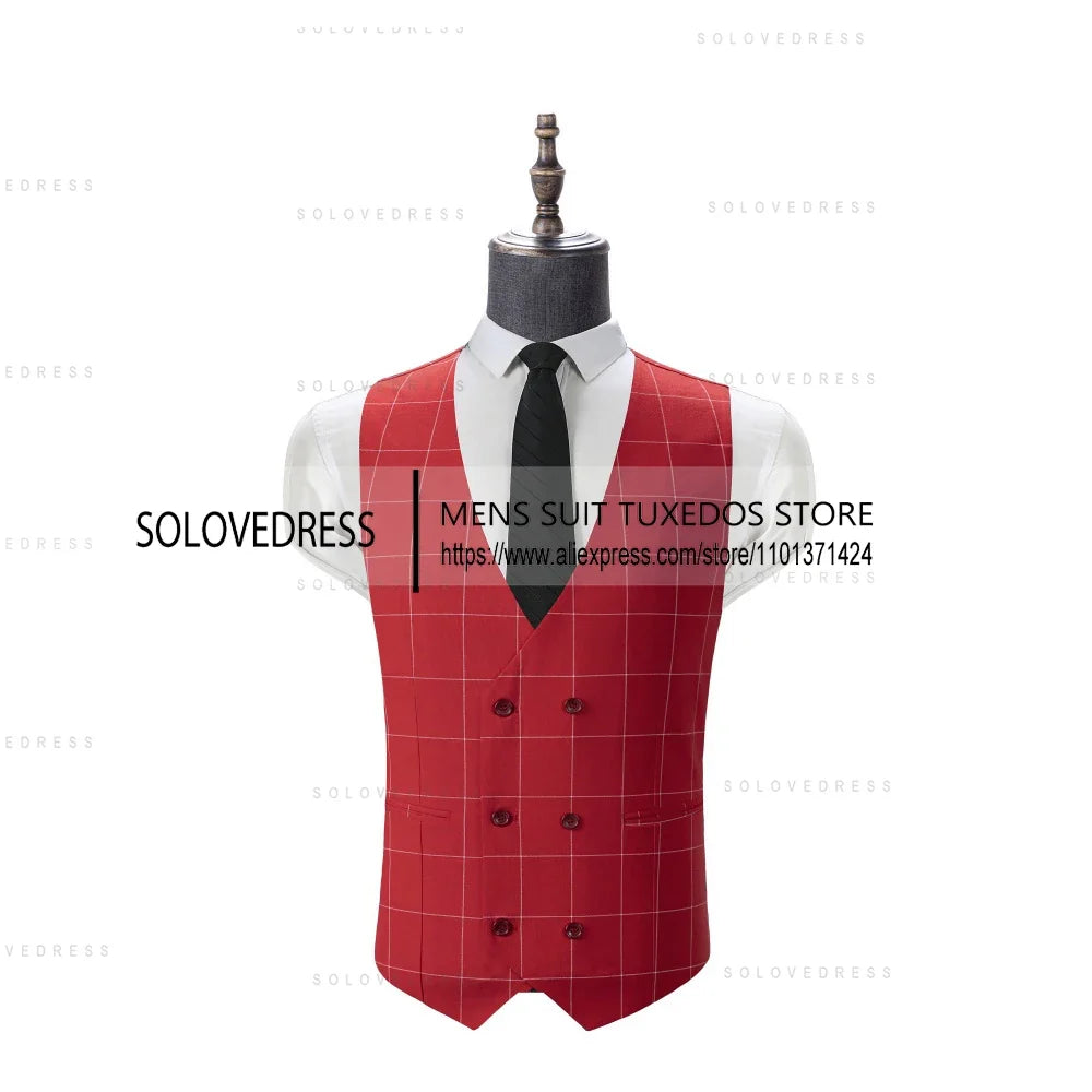 Men's Business Vest Boutique  Plaid Double-breasted Cotton Suit Vest Waistcoat For Wedding Formal Vest Groomsmen Wedding